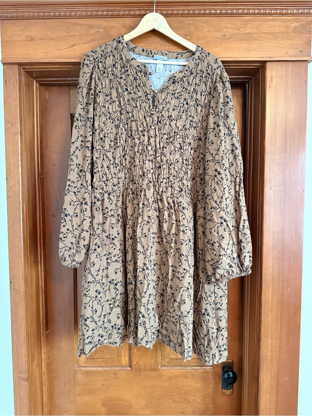 Ava & Viv Tan Floral Smocked Peasant Dress